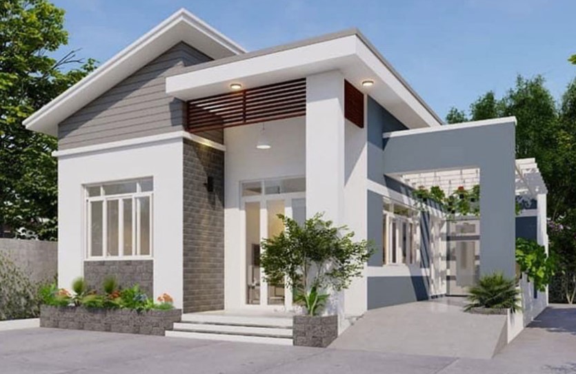 Mẫu Nhà Cấp 4 Mái Lệch 3 Phòng Ngủ Với Sân Vườn