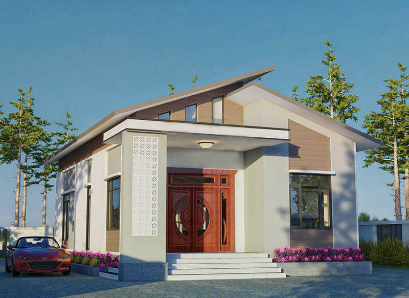 Mẫu Nhà Cấp 4 Mái Lệch 3 Phòng Ngủ Phong Cách Cổ Điển