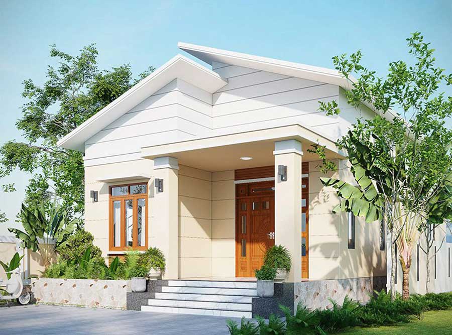 Mẫu Nhà Cấp 4 Mái Lệch 3 Phòng Ngủ Phong Cách Cổ Điển
