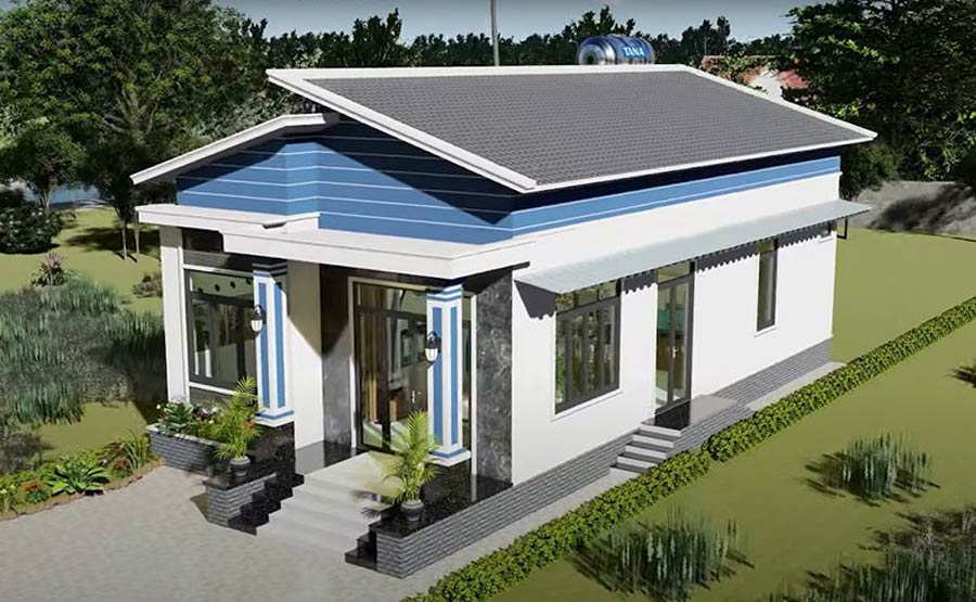 Mẫu Nhà Cấp 4 Mái Lệch 3 Phòng Ngủ Phong Cách Cổ Điển