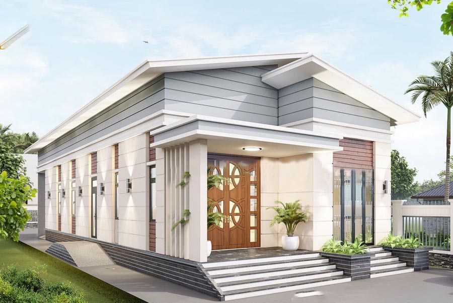 Mẫu Nhà Cấp 4 Mái Lệch 3 Phòng Ngủ Phong Cách Cổ Điển