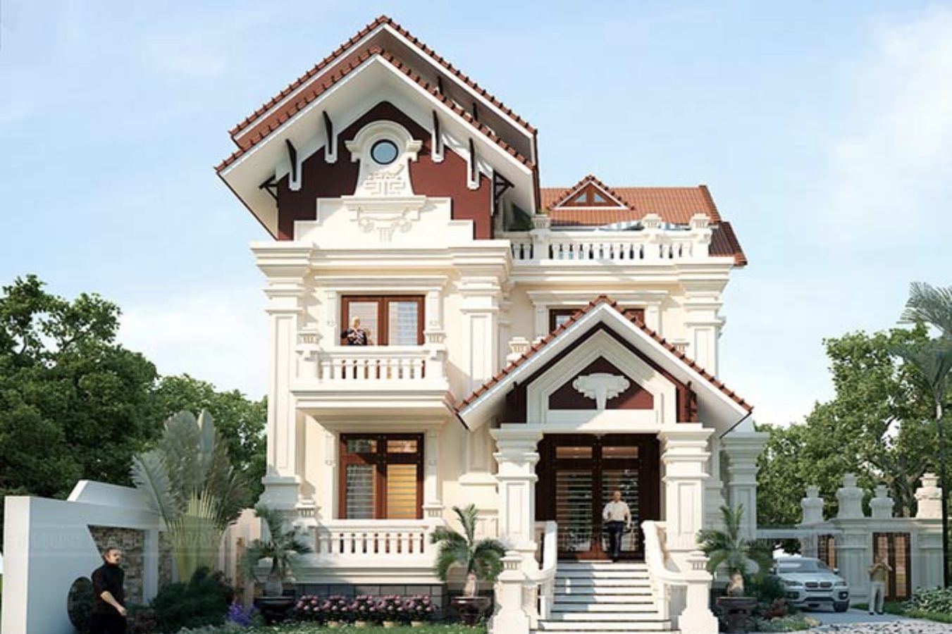 Mẫu Nhà Mái Thái 1 Tầng Tân Cổ Điển Mái Đỏ Mẫu Nhà Mái Thái 1 Tầng Tân Cổ Điển Mái Đỏ