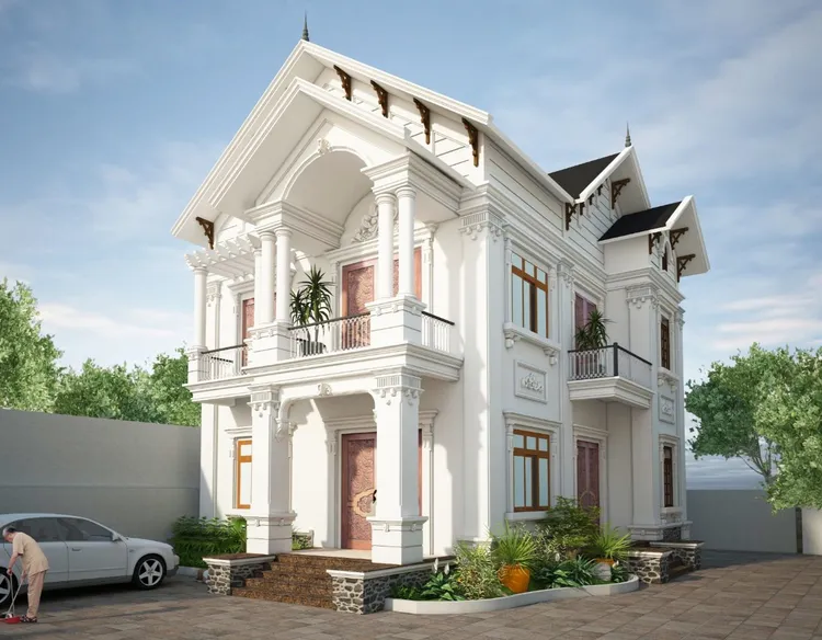 Mẫu Nhà Mái Thái 2 Tầng Tân Cổ Điển Với Tông Màu Trắng Mẫu Nhà Mái Thái 2 Tầng Tân Cổ Điển Với Tông Màu Trắng