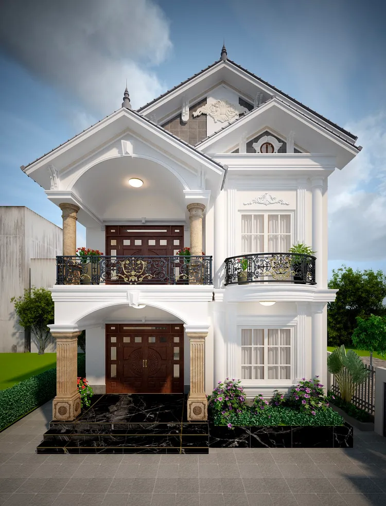 Mẫu Nhà Mái Thái 2 Tầng Tân Cổ Điển Với Tông Màu Trắng Mẫu Nhà Mái Thái 2 Tầng Tân Cổ Điển Với Tông Màu Trắng