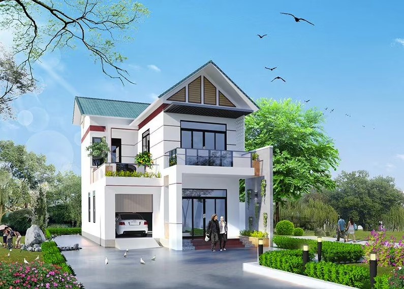Mẫu Nhà Mái Thái 2 Tầng Tân Cổ Điển Với Sân Vườn Mẫu Nhà Mái Thái 2 Tầng Tân Cổ Điển Với Sân Vườn