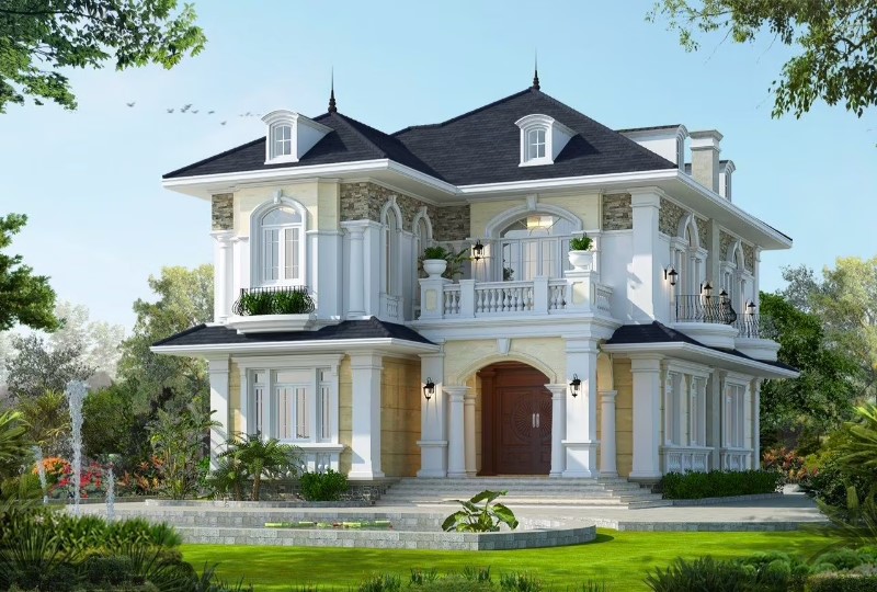 Mẫu Nhà Mái Thái 2 Tầng Tân Cổ Điển Với Sân Vườn Mẫu Nhà Mái Thái 2 Tầng Tân Cổ Điển Với Sân Vườn