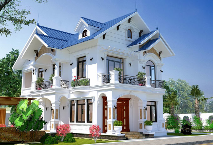 Mẫu Nhà Mái Thái 2 Tầng Tân Cổ Điển Với Mặt Tiền Rộng Mẫu Nhà Mái Thái 2 Tầng Tân Cổ Điển Với Mặt Tiền Rộng
