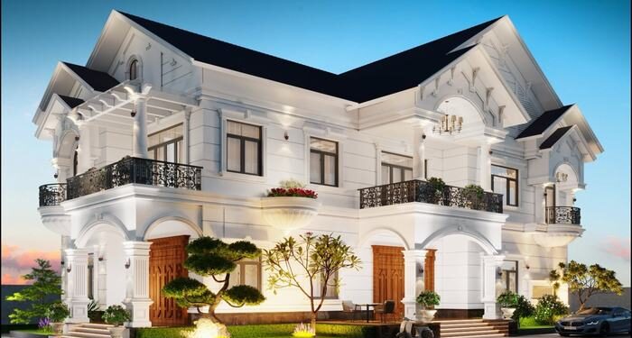 Mẫu Nhà Mái Thái 2 Tầng Tân Cổ Điển Với Mặt Tiền Rộng Mẫu Nhà Mái Thái 2 Tầng Tân Cổ Điển Với Mặt Tiền Rộng