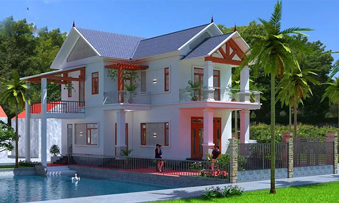 Mẫu Nhà Mái Thái 2 Tầng Tân Cổ Điển Với Hồ Bơi Mẫu Nhà Mái Thái 2 Tầng Tân Cổ Điển Với Hồ Bơi
