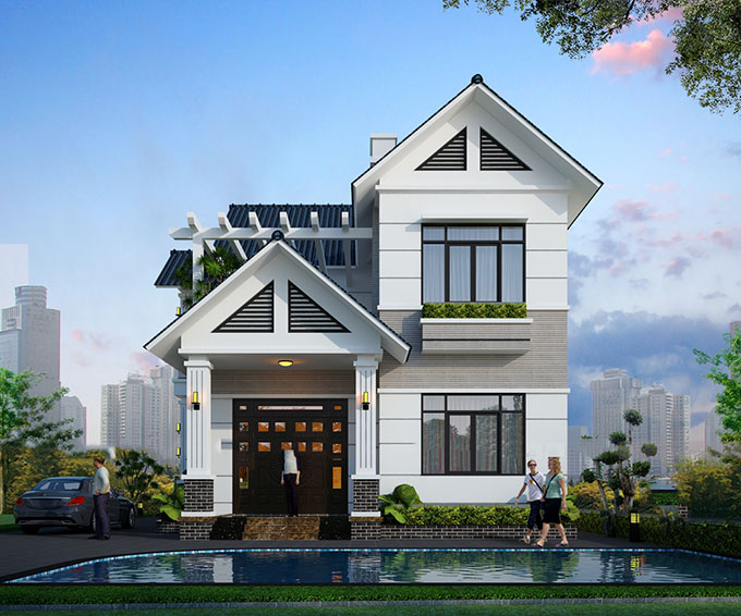 Mẫu Nhà Mái Thái 2 Tầng Tân Cổ Điển Với Hồ Bơi Mẫu Nhà Mái Thái 2 Tầng Tân Cổ Điển Với Hồ Bơi