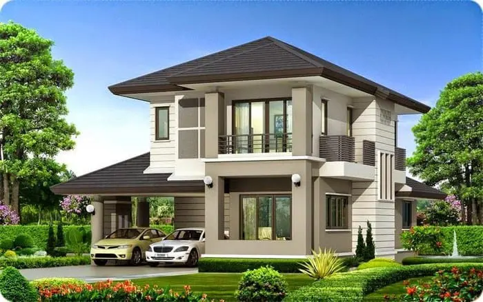 Mẫu Nhà Mái Thái 2 Tầng Tân Cổ Điển Với Gara Ô Tô Mẫu Nhà Mái Thái 2 Tầng Tân Cổ Điển Với Gara Ô Tô