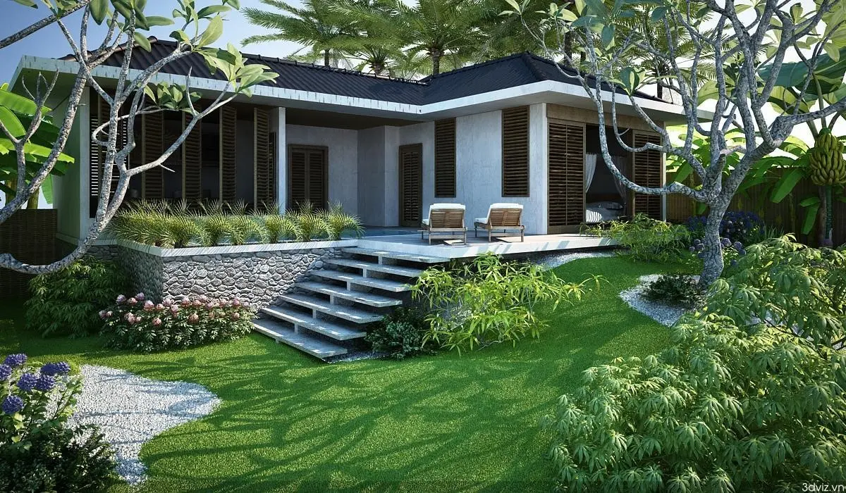 Mẫu Nhà Ngang 10M Cấp 4 Với Sân Vườn Rộng Rãi