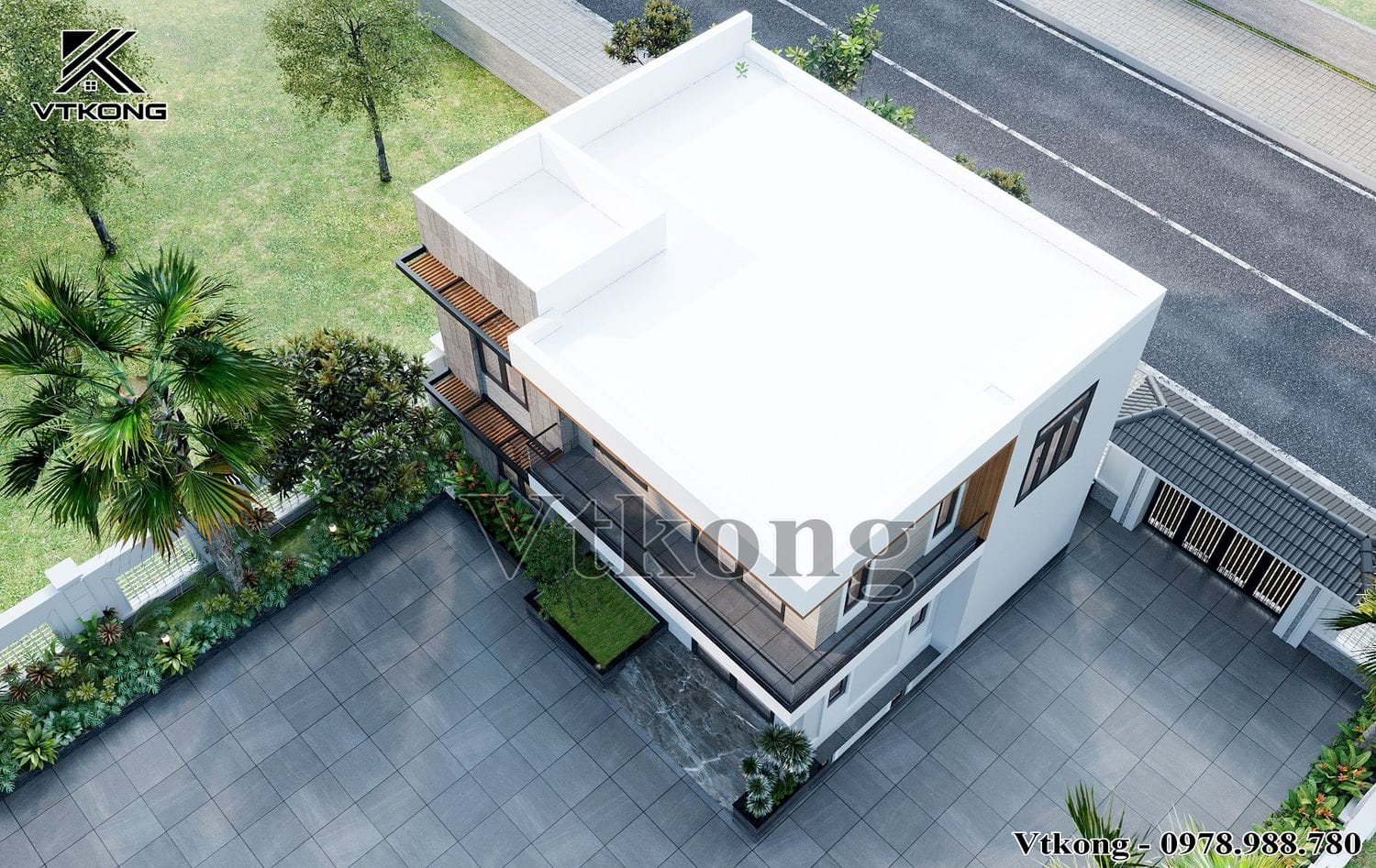Phối Cảnh Phần Mái Biệt Thự 2 Tầng Mái Bằng 12X9M Tại Thái Bình Phoi Canh Phan Mai Biet Thu 2 Tang Mai Bang 12X9M Bt2T56