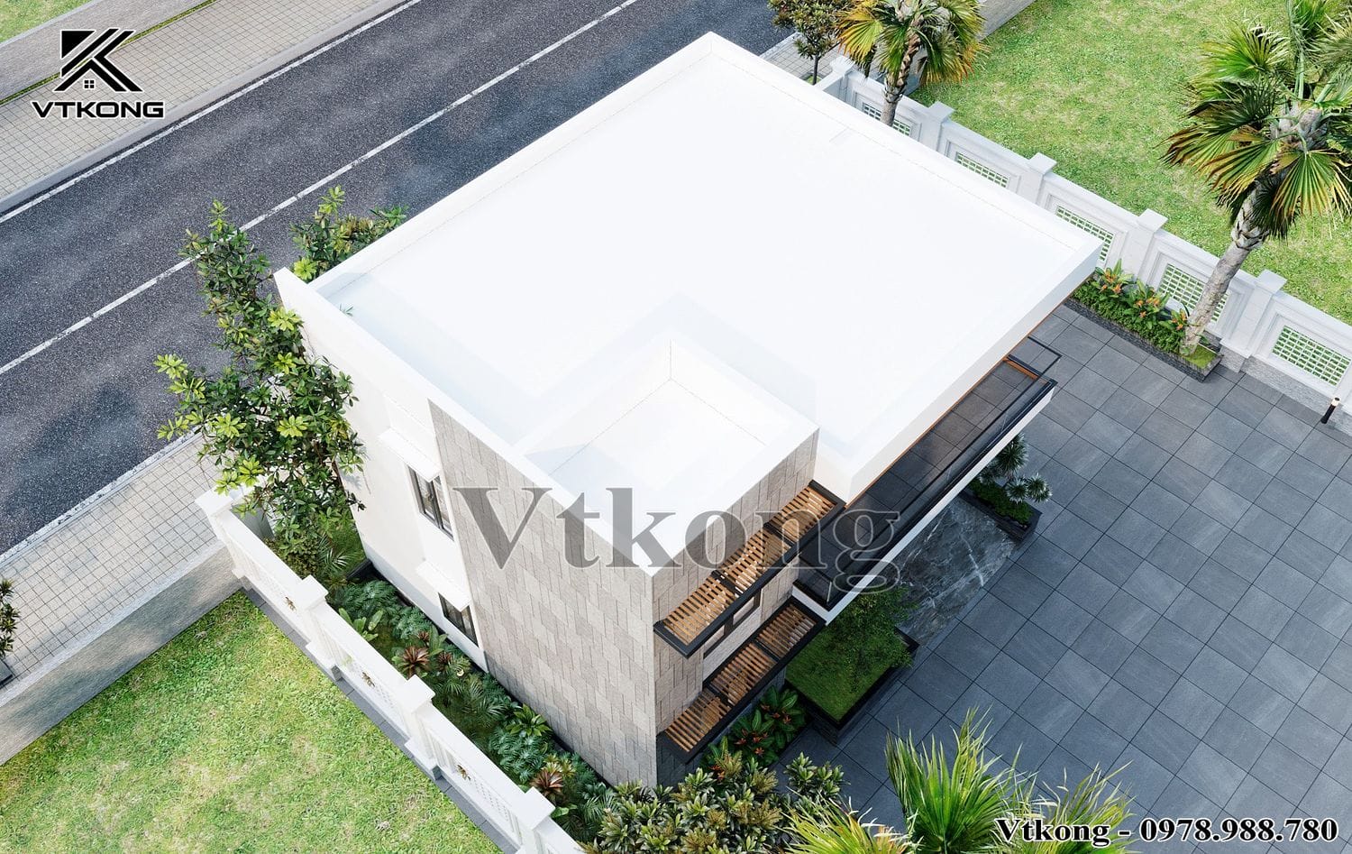 Phối Cảnh Tổng Thể Biệt Thự 2 Tầng Mái Bằng 12X9M Tại Thái Bình Phoi Canh Tong The Biet Thu 2 Tang Mai Bang 12X9M Bt2T56