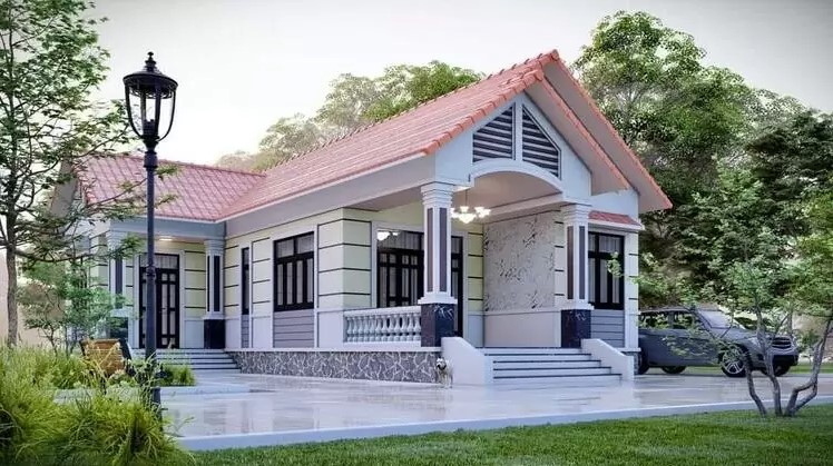 Mẫu Nhà Cấp 4 Chữ L 2 Phòng Ngủ Hiện Đại Với Mái Thái