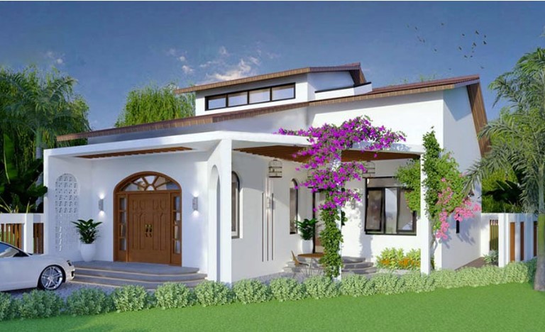 Mẫu Nhà Cấp 4 Chữ L 2 Phòng Ngủ Nông Thôn