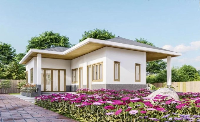 Mẫu Nhà Cấp 4 Chữ L 2 Phòng Ngủ Mái Nhật