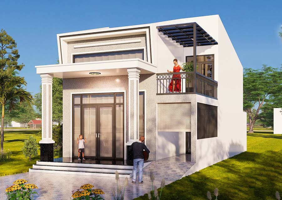 Mẫu Nhà Cấp 4 Chữ L 2 Phòng Ngủ Mái Bằng Tối Giản