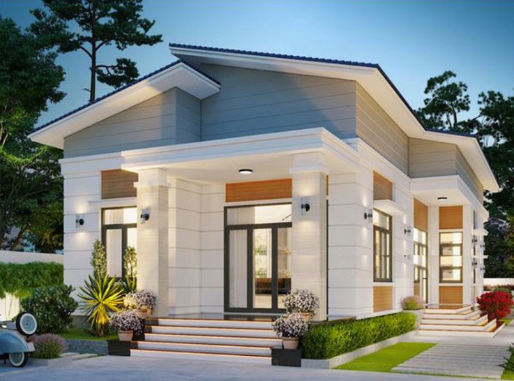 Mẫu Nhà Cấp 4 Chữ L 2 Phòng Ngủ Nông Thôn