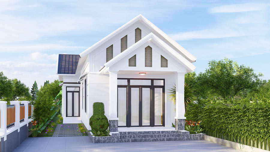 Mẫu Nhà Cấp 4 Chữ L 2 Phòng Ngủ Hiện Đại Với Mái Thái