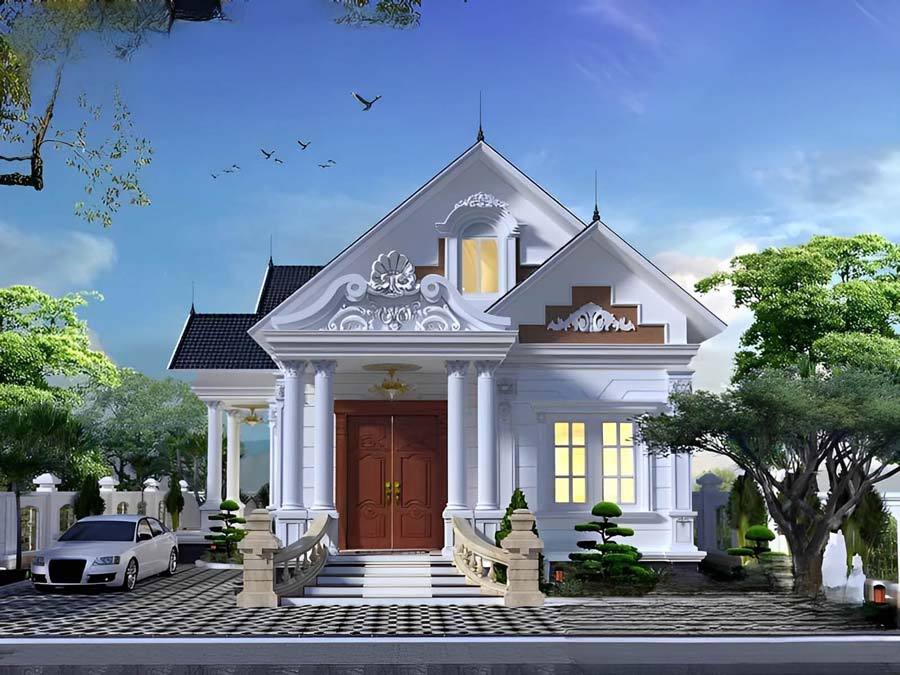 Mẫu Nhà Cấp 4 Chữ L 2 Phòng Ngủ Hiện Đại Với Mái Thái