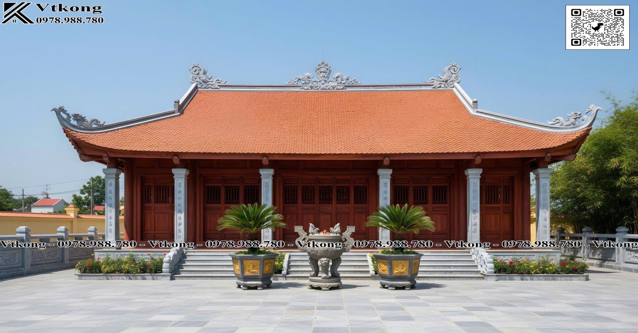 Thiết kế kiến trúc nhà thờ họ 4 mái chuẩn phong thủy - Vtkong