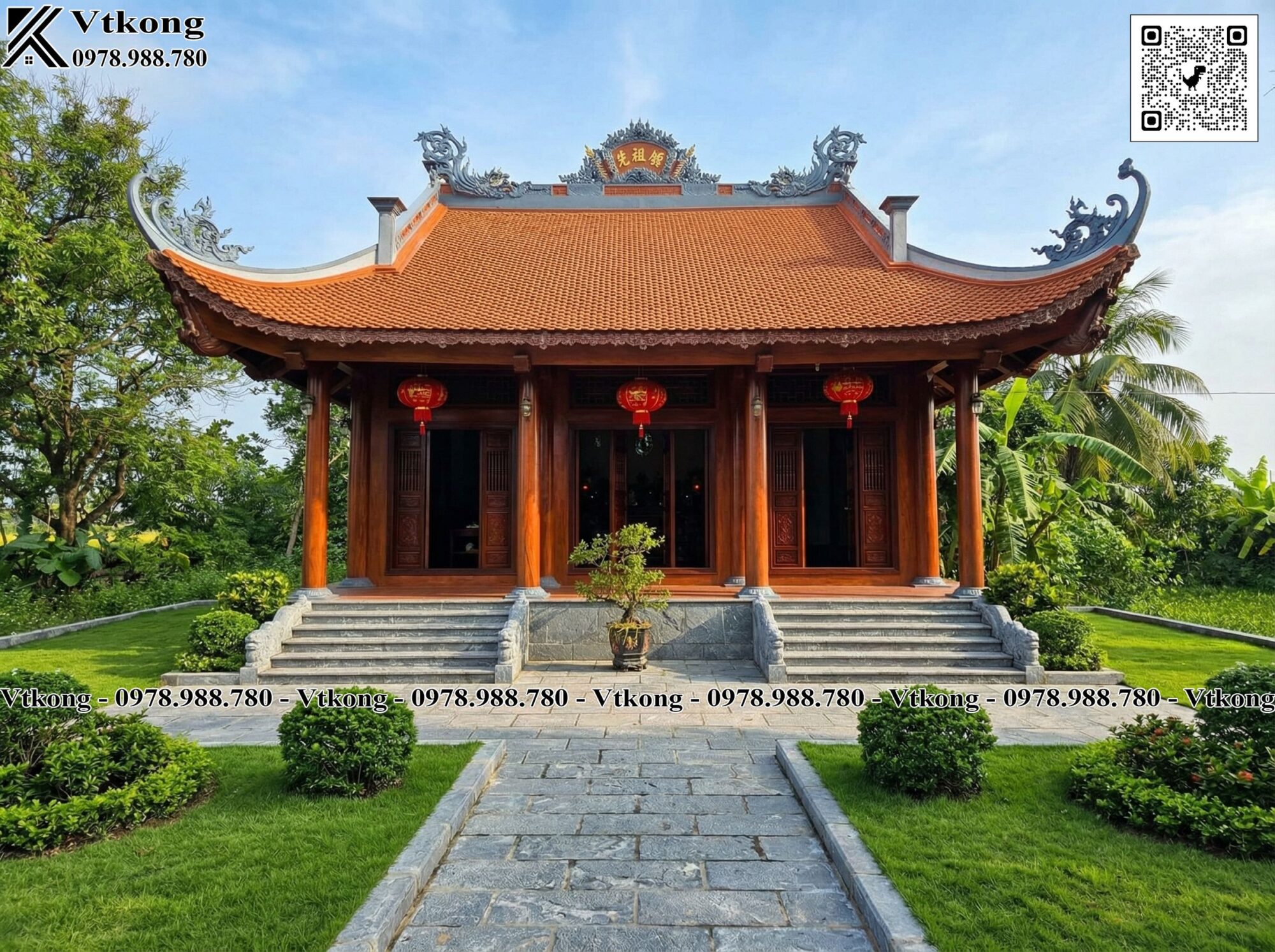 Thiết kế nhà thờ họ 4 mái – giải pháp kiến trúc cho dòng họ lớn - Vtkong