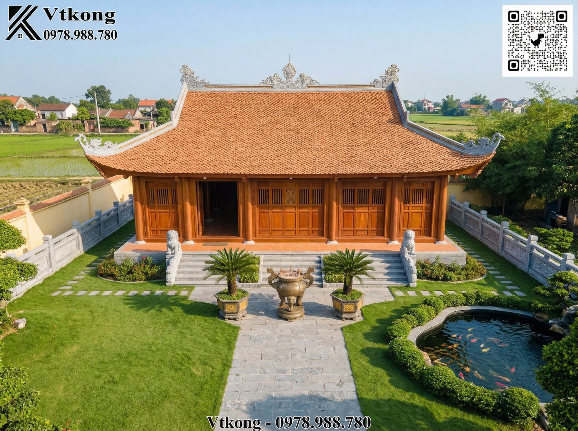 Mẫu nhà thờ họ 4 mái 3 gian đẹp bền vững theo thời gian - Vtkong